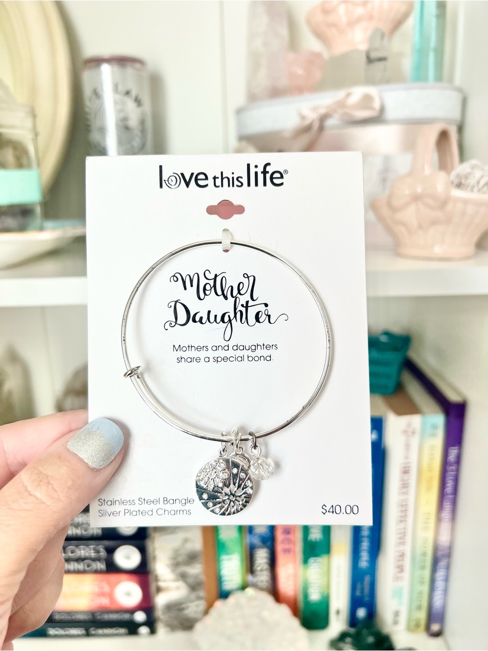 ⁠NWT Love This Life Mother Daughter Bangle Bracelet Stainless Silver Plated